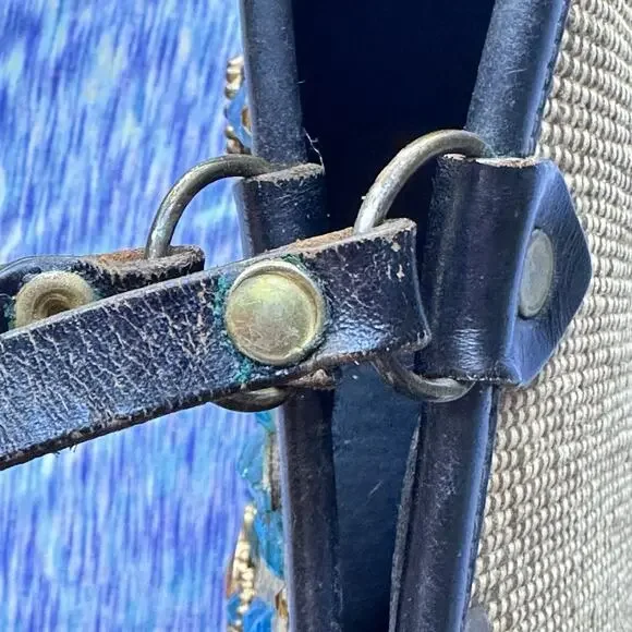 VTG 1964 Enid Collins Purse Pavan Pheasant Peacock Blue Jewels Wooden Bucket